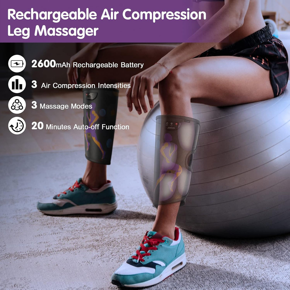 QUINEAR Cordless Calf Massager with Heat and Compression, Leg Massager for Circulation and Pain Relief, Portable Leg Massager with 3 Intensities & 3 Modes, Fast Recovery for Swelling, RLS