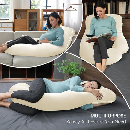 MOON PARK Pregnancy Pillows for Sleeping - 57 Inch U Shaped Full Body Maternity Pillow with Removable Cover - Support for Back, Legs, Belly, Hips - Pregnancy Pillow for Women - Grey