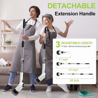 WKY-Electric Spin Scrubber - 10-in-1 Cordless Shower Scrubber & Cleaning Brush with Extendable Handle, 42 in-lbs Ultra High Torque, 2 Speeds, IPX7, LED Display, Smart AI Chip, for Bathroom, Kitchen