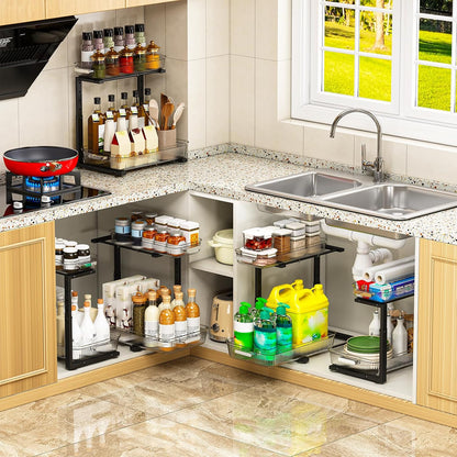 ARSTPEOE Under Sink Organizer - 2 Pack Multi-Purpose Pull-Out Storage Shelf | Slide out Pull out Cabinet Organizer Shelf, Storage for Kitchen Bathroom