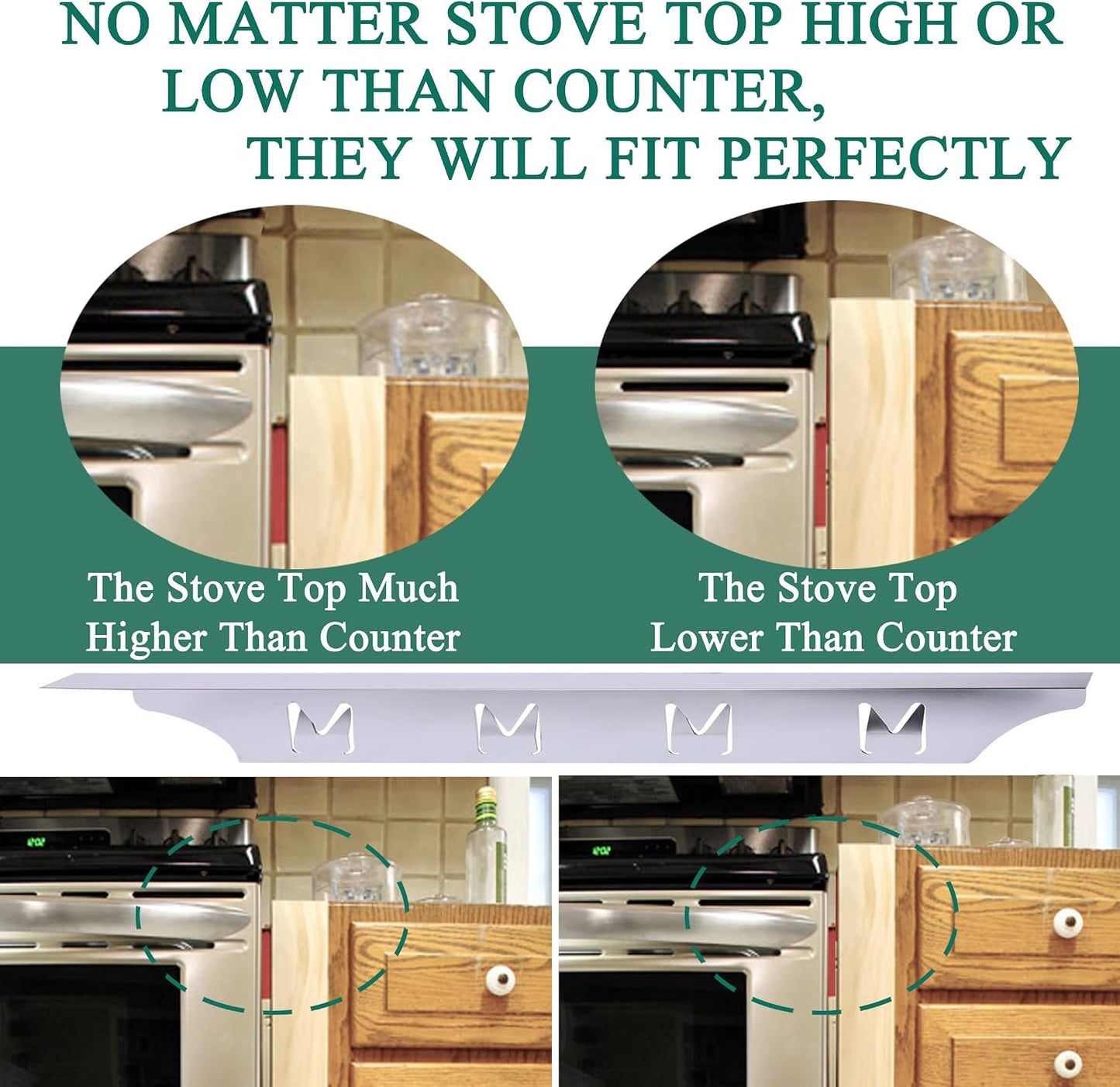 Black Stove Gap Cover Range Gap Filler, Counter Trim Kit Between Stove and Counter, Aluminum Don't Melt Like Silicone, For 1/32” to 5/8” Gap, Adjustable Length 23” to 25.4”, Left and Right 2 PCS
