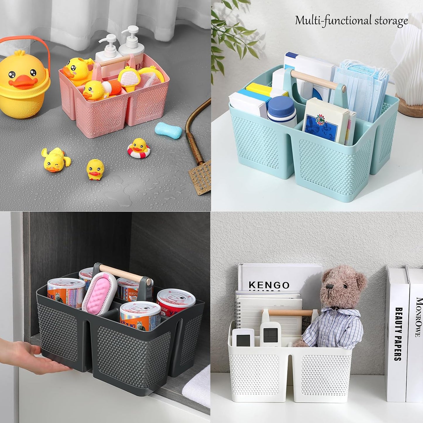 rejomiik Plastic Shower Caddy, Portable Shower Basket with Handle, Cream | Cleaning Caddy Organizer for Bathroom, College Dorm Room Essentials, Storage Tote