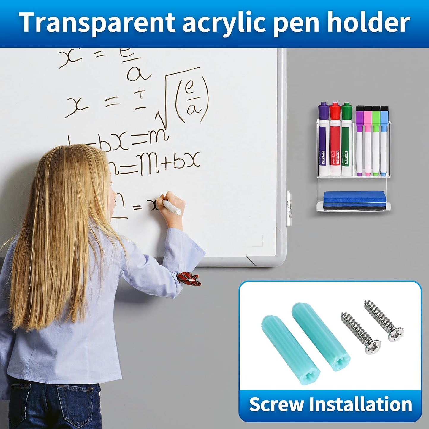Magnetic Glass Whiteboard Pen Holder, Magnetic Dry Erase Marker Holder for Fridge, Whiteboard, Desk Locker Organizer Accessories, Office, Home, 1 Pack