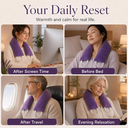 Premium Lavender Neck Wrap Set, Microwavable Heat Pad with Eye Pillow | Balanced lavender, salt, and buckwheat blend creates soothing neck warmth, warm or chilled use, and added tired-eye comfort.
