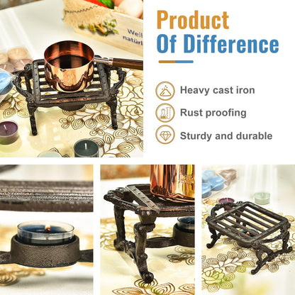 Sungmor Cast Iron Teapot Warmer - Rustic Design with Tealight Holder | Heavy Duty & Decorative Candle Holder Stands for Heat Food Coffee Milk or Tea