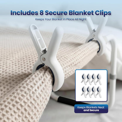 VEXEL Blanket Lifter for Feet, Adjustable Blanket Support Bar for Foot of Bed, Metal Foot Cradle for Neuropathy, Surgery Recovery & Arthritis Relief, Includes 8 Bed Sheet Clips & 2 Anti-Slip Mats