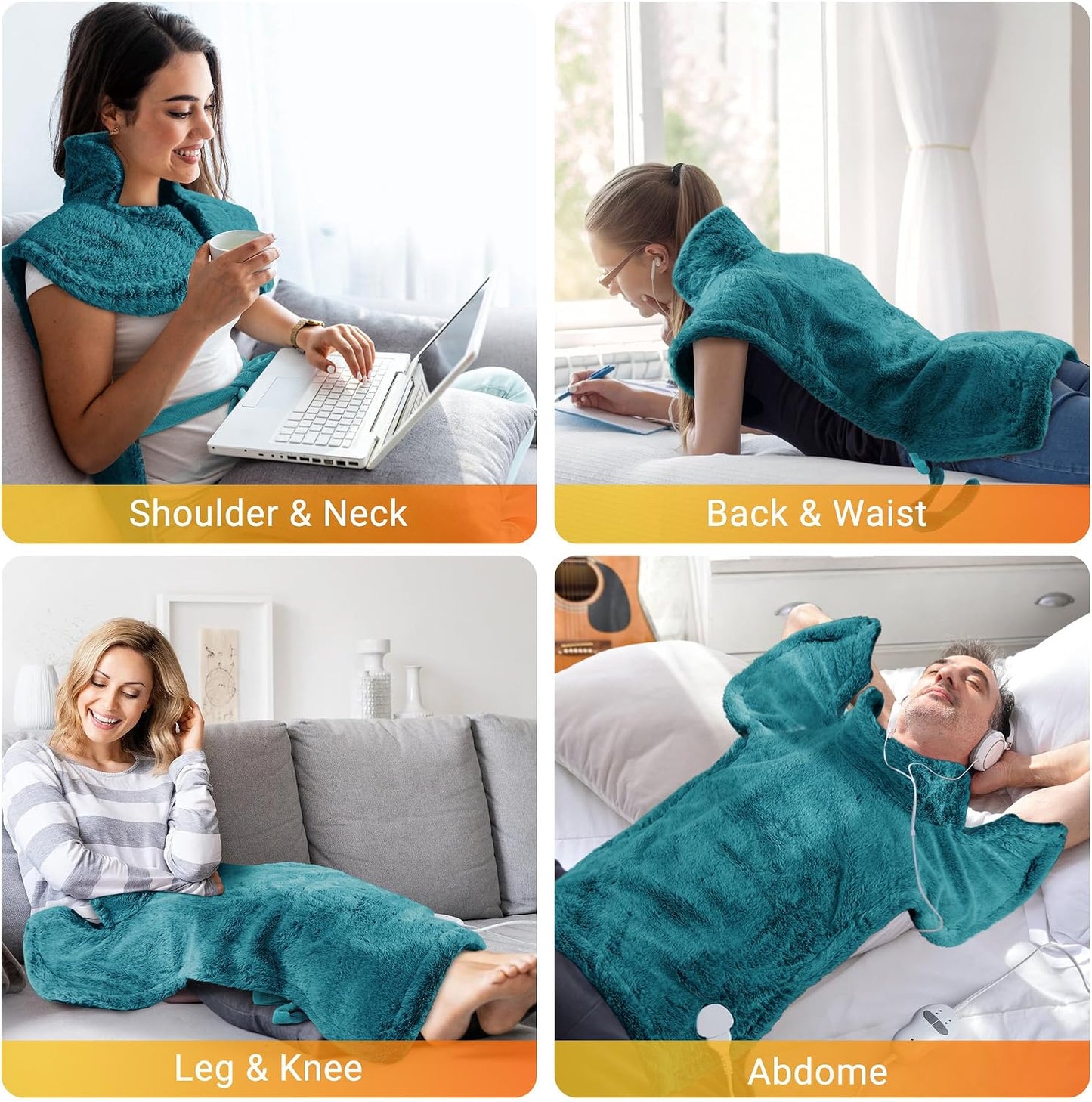 Massaging Heating Pad for Neck and Shoulders and Back Pain Relief | 24 x 35" Large Electric Heating Pad with 4 Vibration Motors, 2 Heat Levels, 4 Massage Modes, Auto Shut-Off, Wearable Design