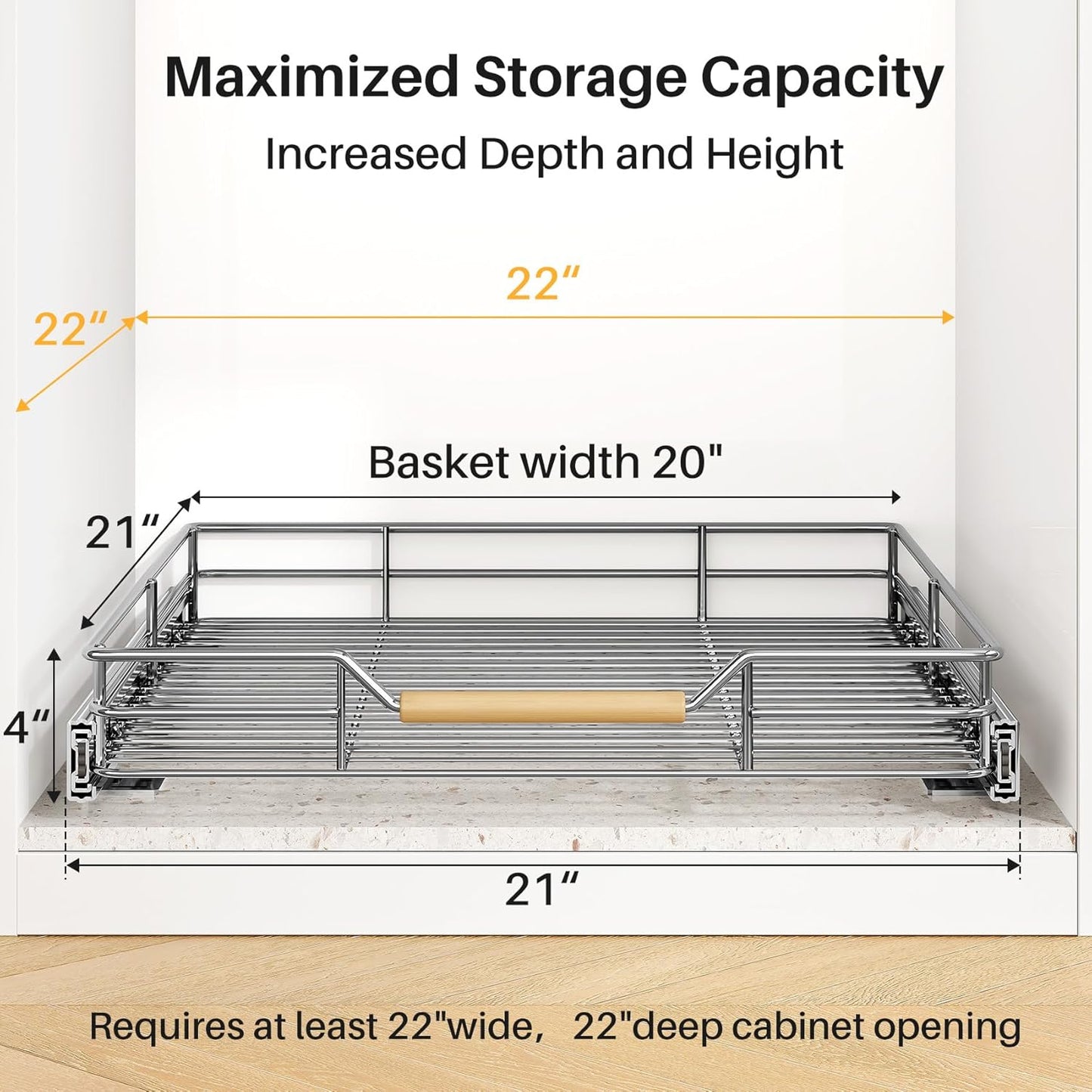 Pull out Cabinet Organizer, 15"W X 21"D, Heavy Duty Smooth Sliding Under Cabinet Shelves for Pots and Pans, Full-Extension Roll out Drawers, Slide out Organization for Home Kitchen Pantry