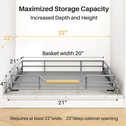 Pull out Cabinet Organizer, 15"W X 21"D, Heavy Duty Smooth Sliding Under Cabinet Shelves for Pots and Pans, Full-Extension Roll out Drawers, Slide out Organization for Home Kitchen Pantry