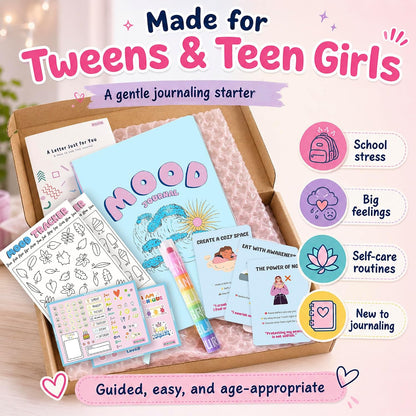 Mood Tracker Journal Set for Teen Girls & Tweens, Self Care Gift(Pink)