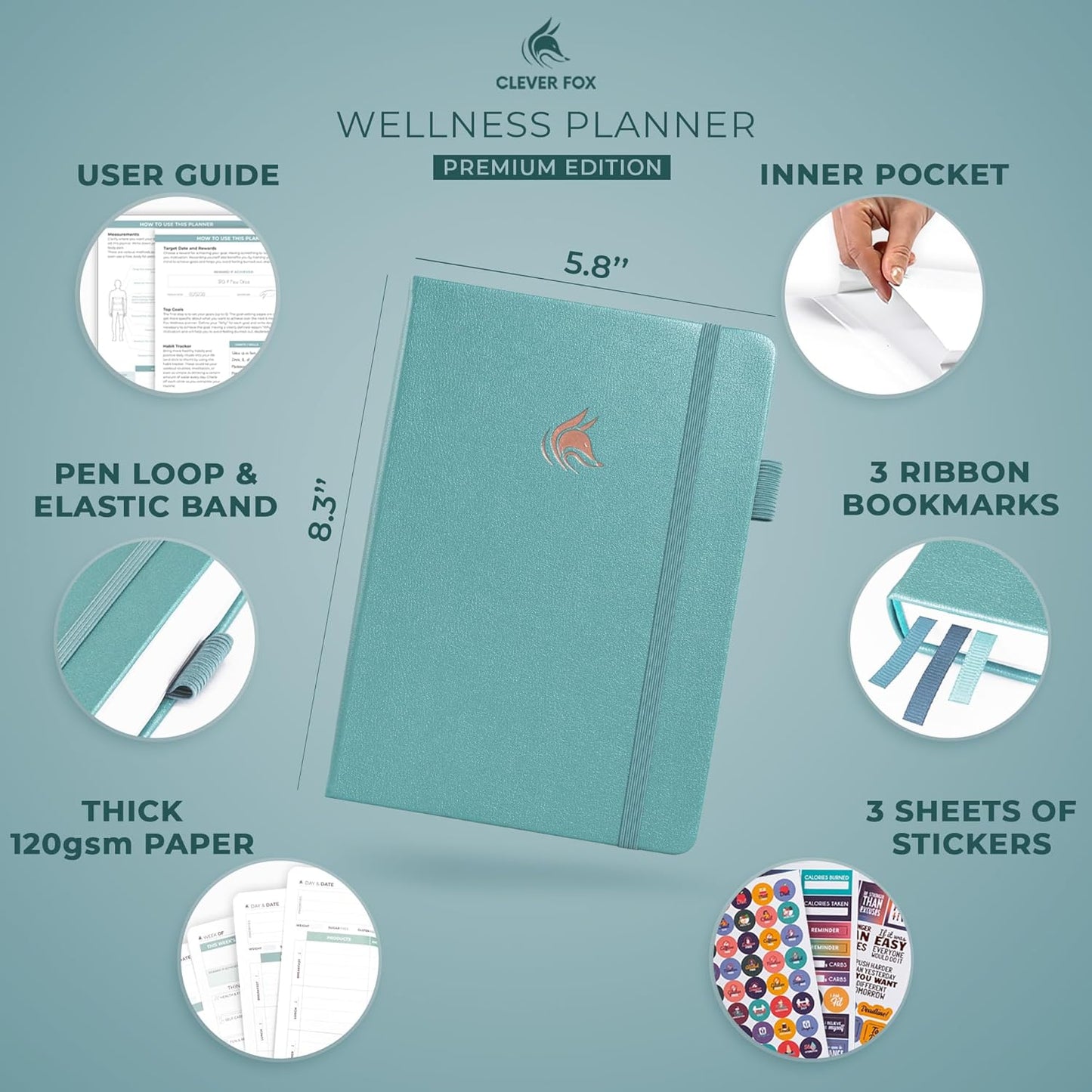 Clever Fox Wellness Planner & Food Journal for Weight Loss, A5 Orange | 5.8"x8.3" nutrition & exercise tracker for women tracking meals, diet & symptom diary, calorie counter notebook, stickers