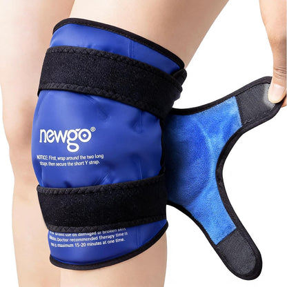 NEWGO Knee Ice Pack Wrap, 360° Full Wrap, Blue | Y-shaped Strap Stays Put, Reusable for Knee Replacement, ACL, Arthritis, Swelling, and Sports Injuries, 21.7" x 9.8"