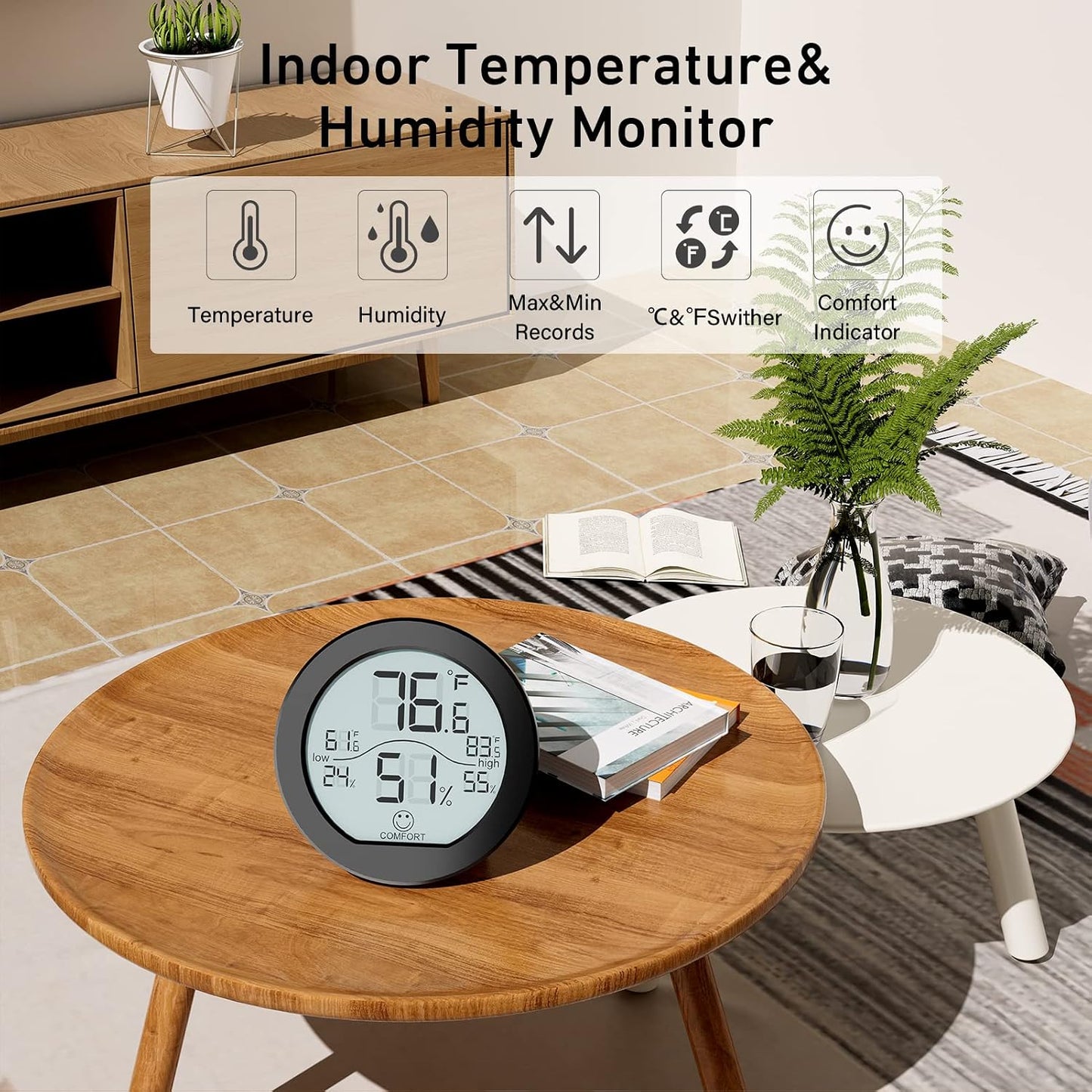 Indoor Digital Hygrometer Thermometer for Room Temperature Humidity Meter | SECRUI Thermometer Accuracy Calibration LCD Temperature Sensor with Maximum and Minimum Records,1 Pack