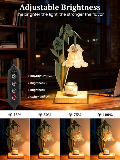Candle Warmer Lamp with Timer Dimmer, Adjustable Height Flower Candle Lamp Warmer, House Warming Gifts New Home Decor, Mothers Day Birthday Gifts for Women Mom Sister, Wax Melt Warmer for Jar Candles
