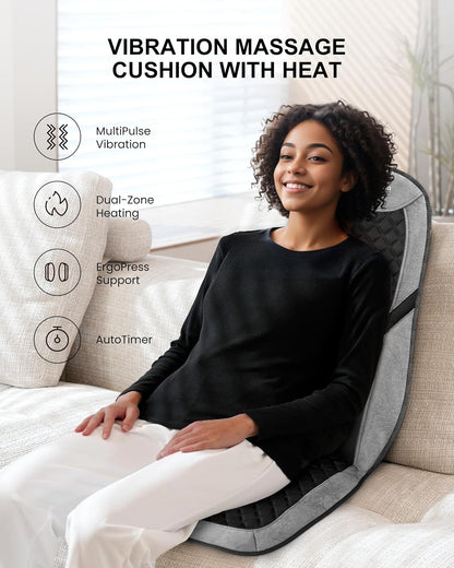 COMFIER Vibration Back Massager with Heat, 10-Motor Massage Seat Cushion for Chair, Graphene Heated Massage Chair Pad for Back, Lumbar & Thighs, 5 Modes, 3 Intensities, Home Office Recliner Gift