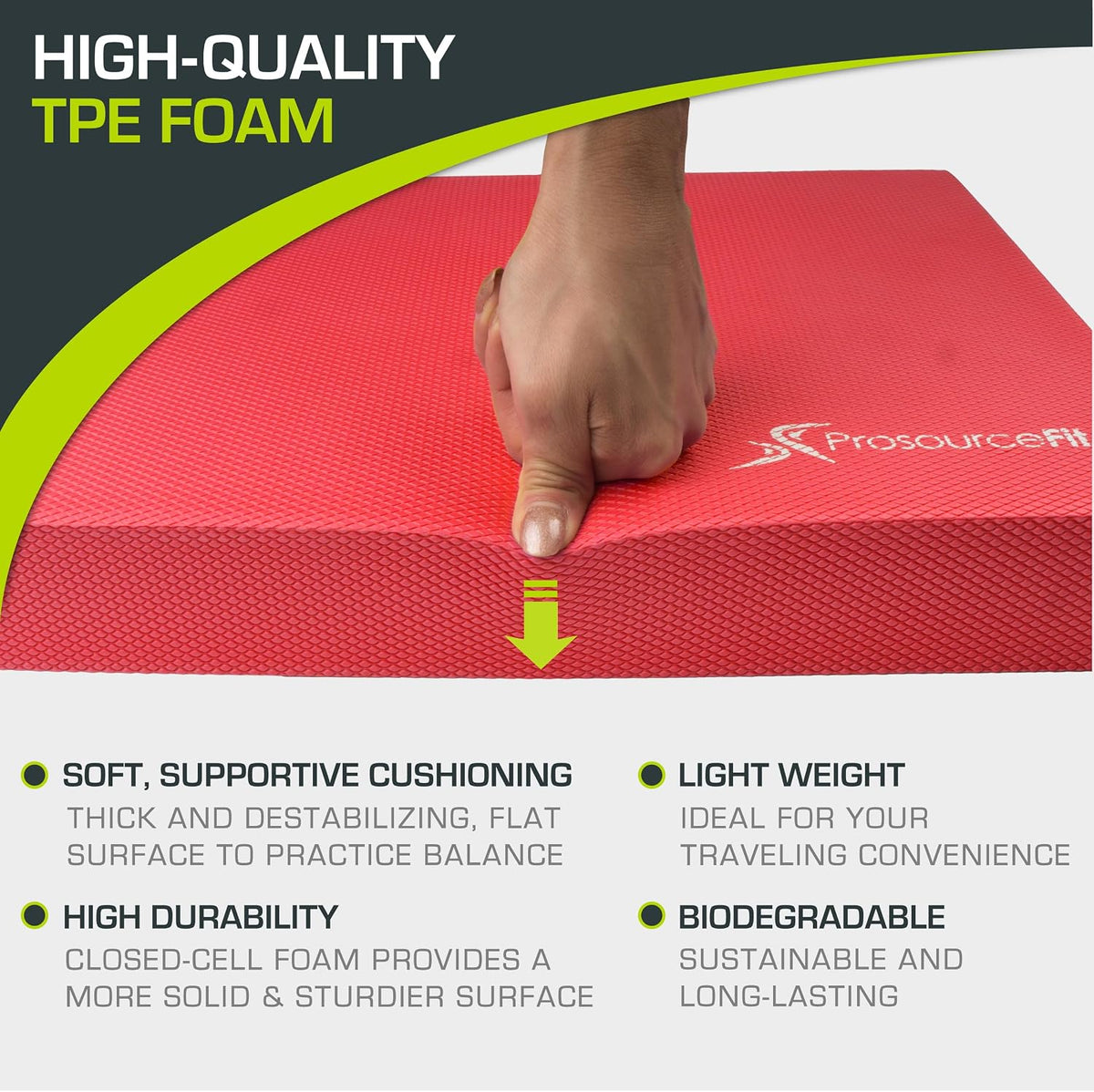 ProsourceFit Exercise Balance Pad, Non-Slip Cushioned Foam Mat & Knee Pad for Fitness and Stability Training, Yoga, Physical Therapy