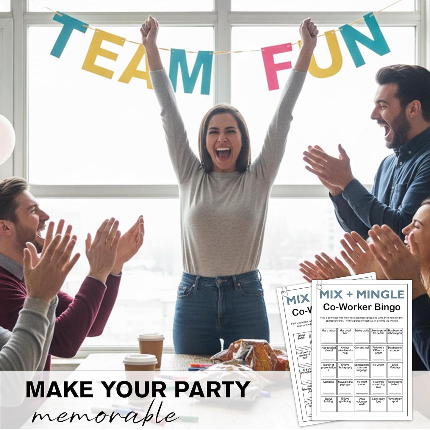 Find Someone Who Bingo Cards, 25 Unique Randomized 5x7 Sheets, Get to Know You Bingo Game for Adults, Ice Breaker Office Party Games, Team Building Games for Work, High Replay Value - A05