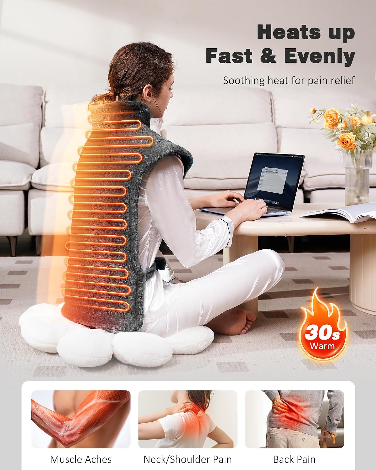 Yokimisu Heating Pad for Neck, Shoulders and Back Pain Relief, 2.5lb Weighted Large 24"x33" Wearable Electric Heating Pad, Fast Heating, ETL Certified, Gift for Women and Men, Ideal for Mom & Dad-Grey