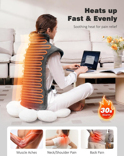 Yokimisu Heating Pad for Neck, Shoulders and Back Pain Relief, 2.5lb Weighted Large 24"x33" Wearable Electric Heating Pad, Fast Heating, ETL Certified, Gift for Women and Men, Ideal for Mom & Dad-Grey
