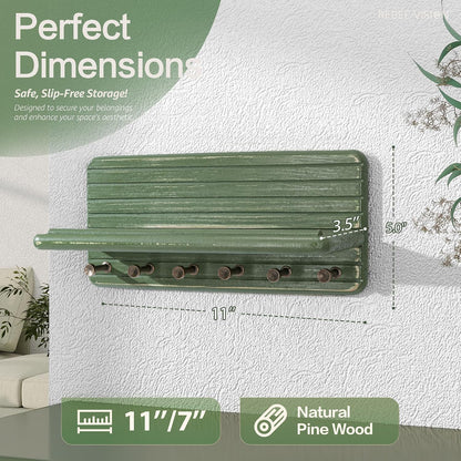 Rebee Vision Pine Wood Key Holder Wall Mount with Shelf for Entryway, Brown | 6 Key Hooks, Round Corner, Smooth&Hand-Friendly, Clear Wood Texture, Space-Saving Design, Organize Mail & Letter