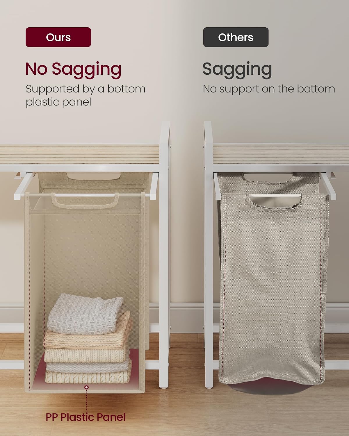 VASAGLE Laundry Hamper, Laundry Basket Sorter with 3 Pull-Out and Removable Bags, Shelf, Metal Frame, 3 x 10.6 Gallons (40 L), 36.4 x 13 x 28.4 Inches, Cappuccino Beige and Natural Beige UBLH301LH01