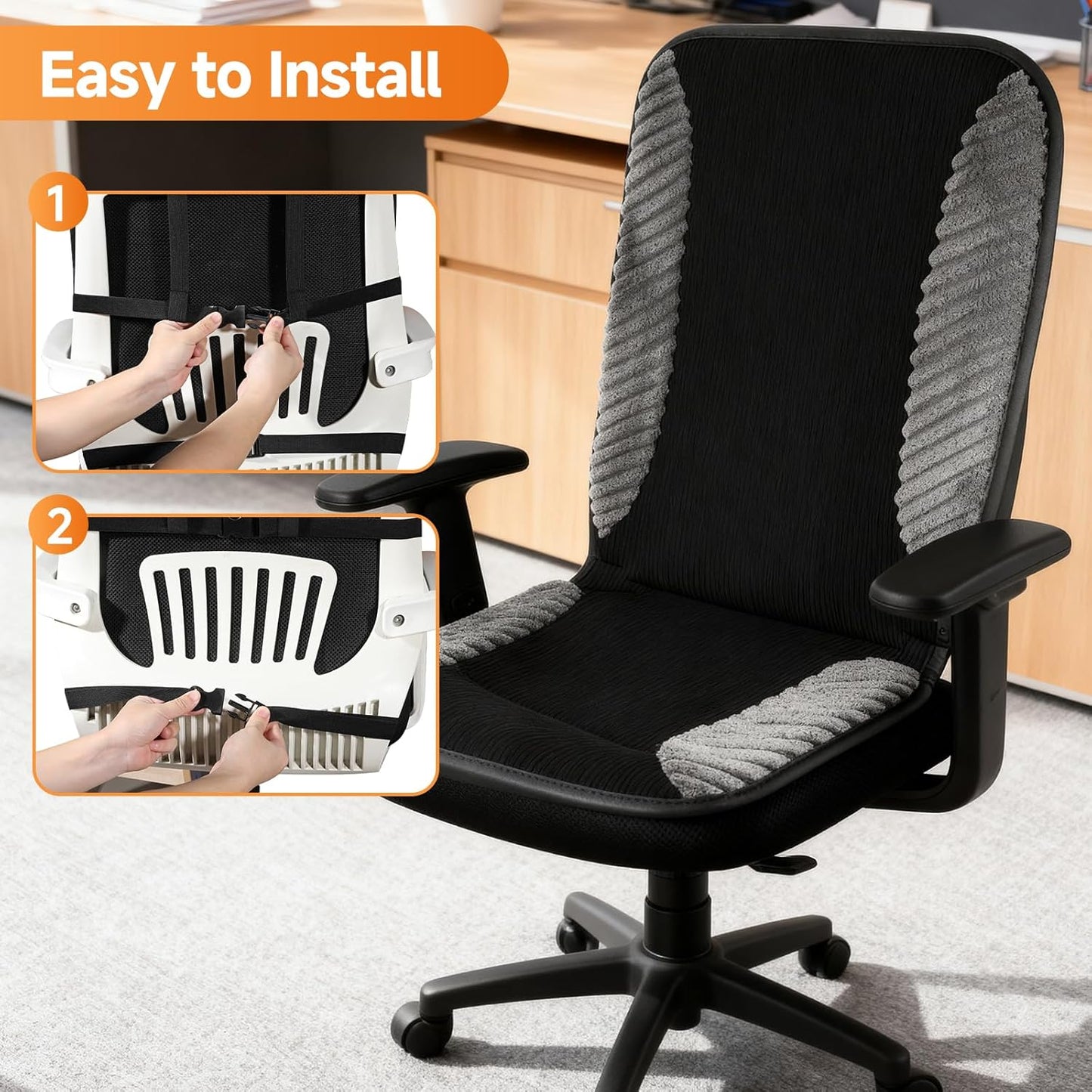 Heated Seat Cushion for Office Chair Back and Seat Warmer Pad with 110V Adapter
