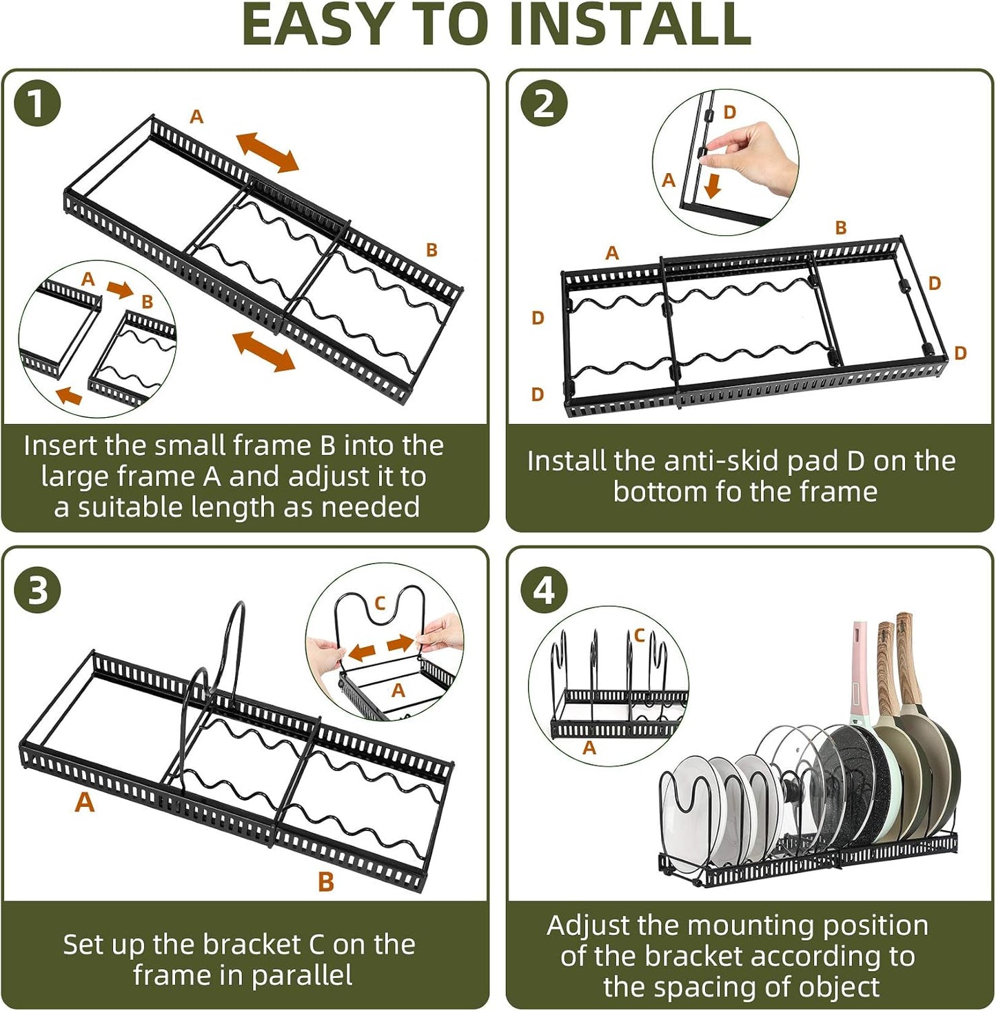 ROOHUA Pot and Pan Lid Organizer Rack for Under Cabinet, 12"-23" Expandable | 10 Adjustable Dividers, Holds Pan Lids, Cookware & Bakeware, Creates Tidy Cabinet Storage, Durable Metal, Bronze