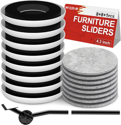 New Upgrade Furniture Sliders: Multi-Surface 3-in-1 Furniture Movers Slider | Heavy Moving Pads with 8PCS 4.3" Carpet Sliders + 4PCS Hard Floor Socks + 1 Lifter - Protect Floor and Easily Move Furniture