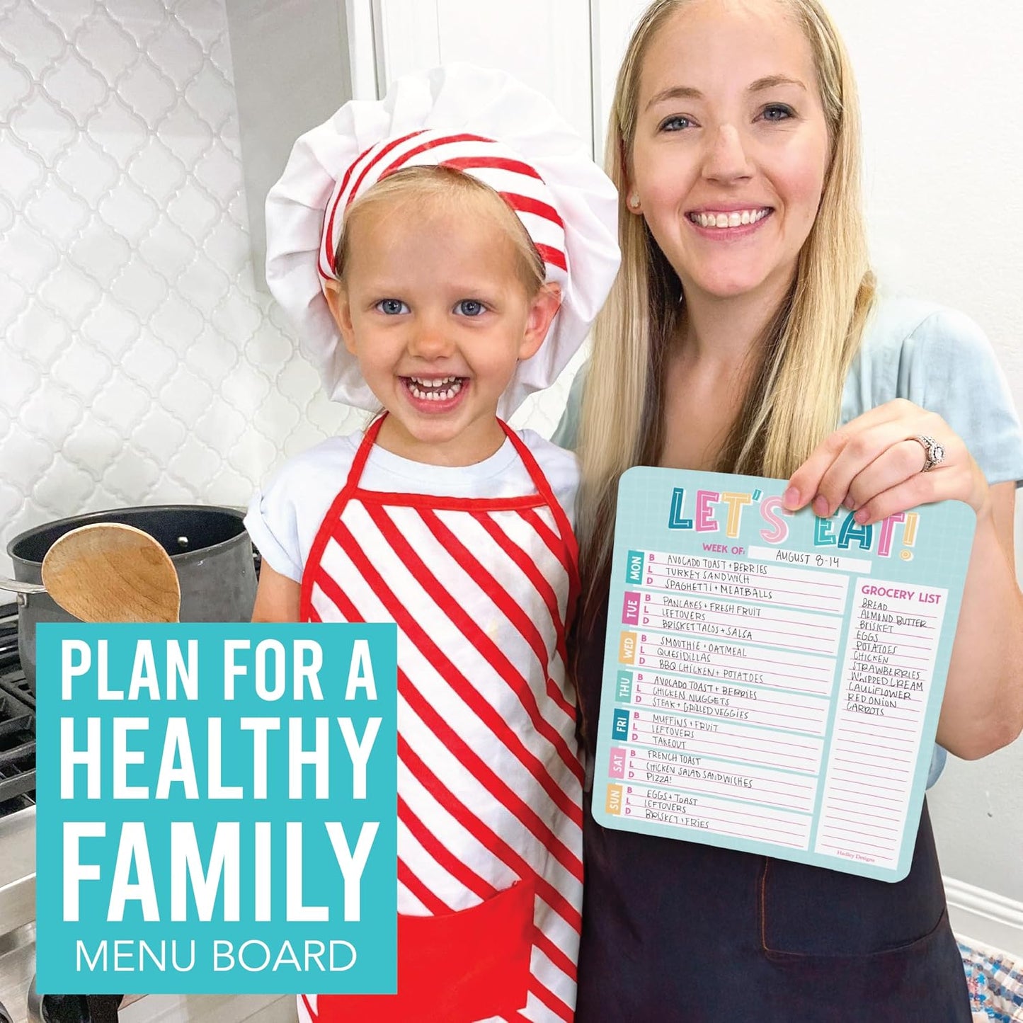 Hadley Designs Weekly Meal Planner for Fridge - Dinner Menu Board for Kitchen, Colorful Weekly Menu Board Dry Erase, Dry Erase Meal Planner for Fridge