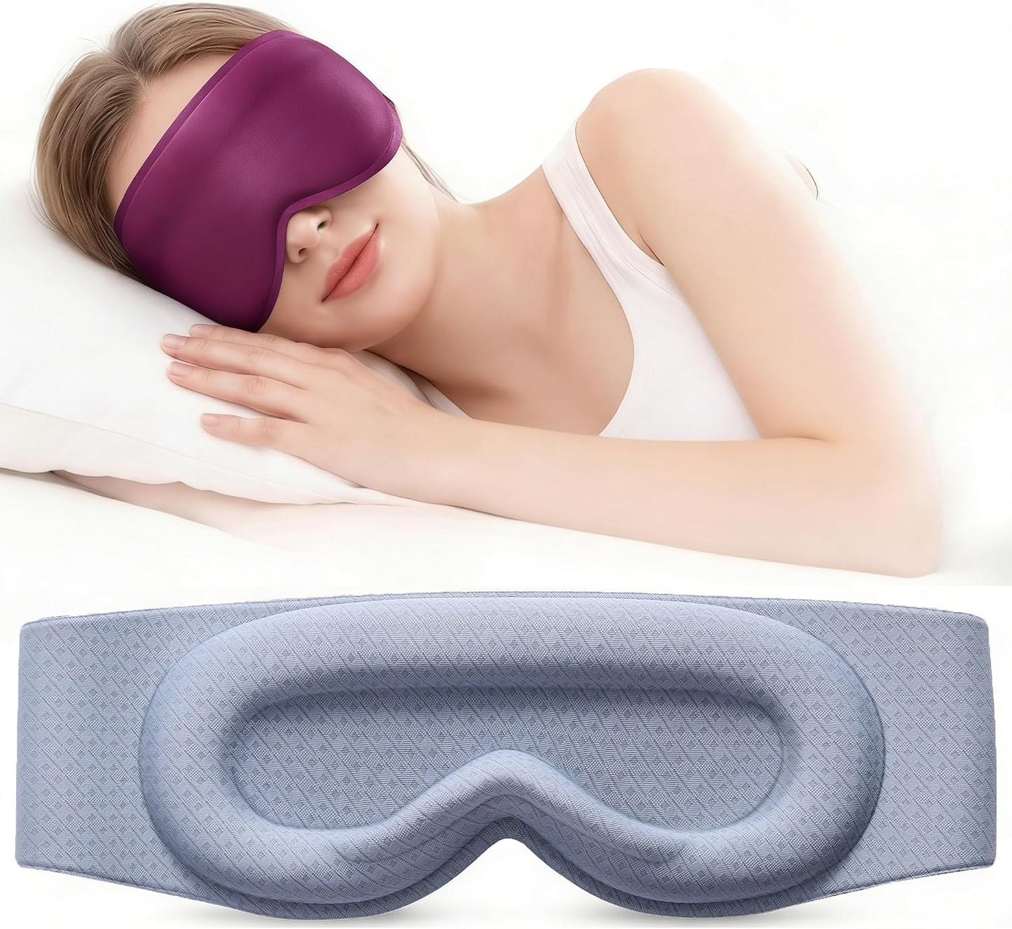 100% Blackout Weighted Sleep Mask: 3D Contoured Eye Mask with Full Coverage for Lash Extension - Soft Memory Foam,Adjustable Size - Eye Cover for Airplane Travel Essential,Meditation Blindfold