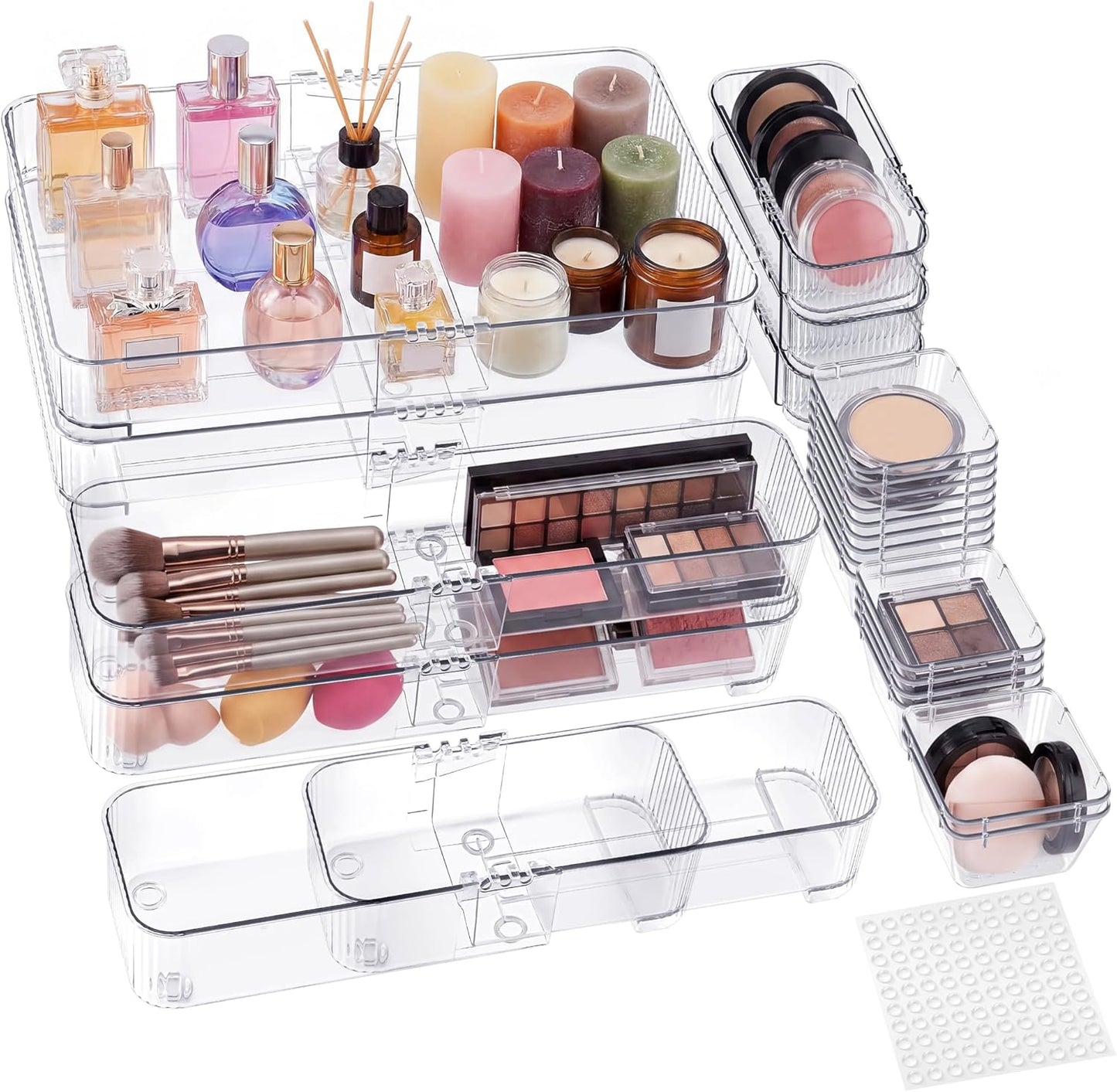 Aneco 14 Pieces Extendable Clear Drawer Organizer Adjustable Vanity Storage Box 4-Size Desk Drawer Divider Acrylic Storage Bins for Makeup, Cosmetic, Jewelries, Bedroom Kitchen Utensils Gadgets