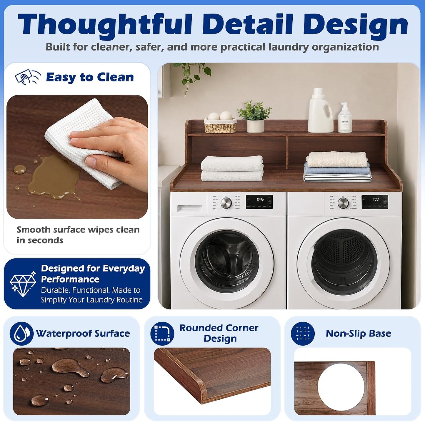 Royxen Laundry Countertop with Storage Universal Fit, Washer and Dryer Countertop with Shelf, Laundry Room Storage, 2-Tier Shelf (Oak)