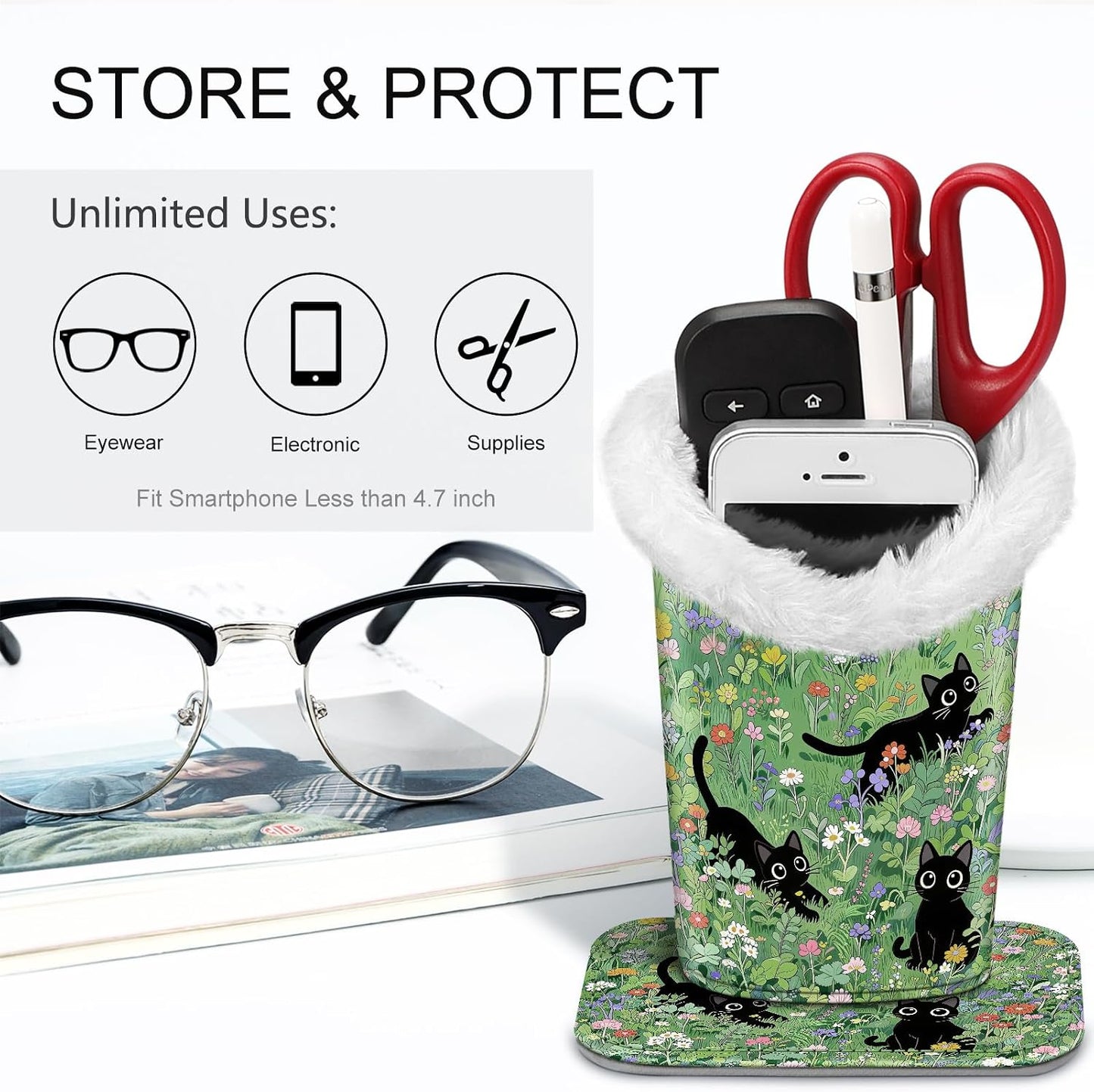 FINTIE Plush Lined Eyeglasses Holder, Glasses Stand Case For Nightstand | Soft Plush Lining, Bedside Eyeglasses Holder, Office Desktop Organizer, Small Item Storage, Anti-Scratch - Colors A