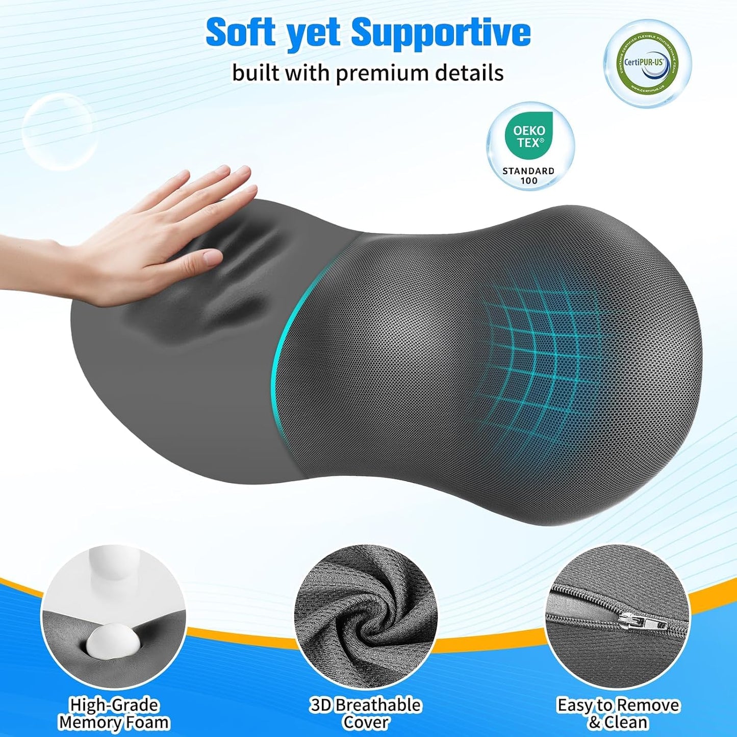 SweetSlubr Lumbar Support Pillow for Office Chair, Back Support, Black | Memory Foam with Breathable Cover. Adjustable Strap Fits Office, Gaming & Car Chairs for Everyday Comfort.