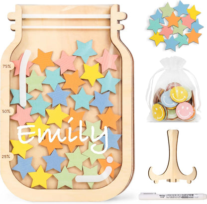 Reward Jar Potty Training Chart, Behavior Chart for Kids Classroom Must | Personalized Wooden And Acrylic Reward Jar For Chores, Home, Fridge, School Teacher Supplies, Includes Marker And Stand