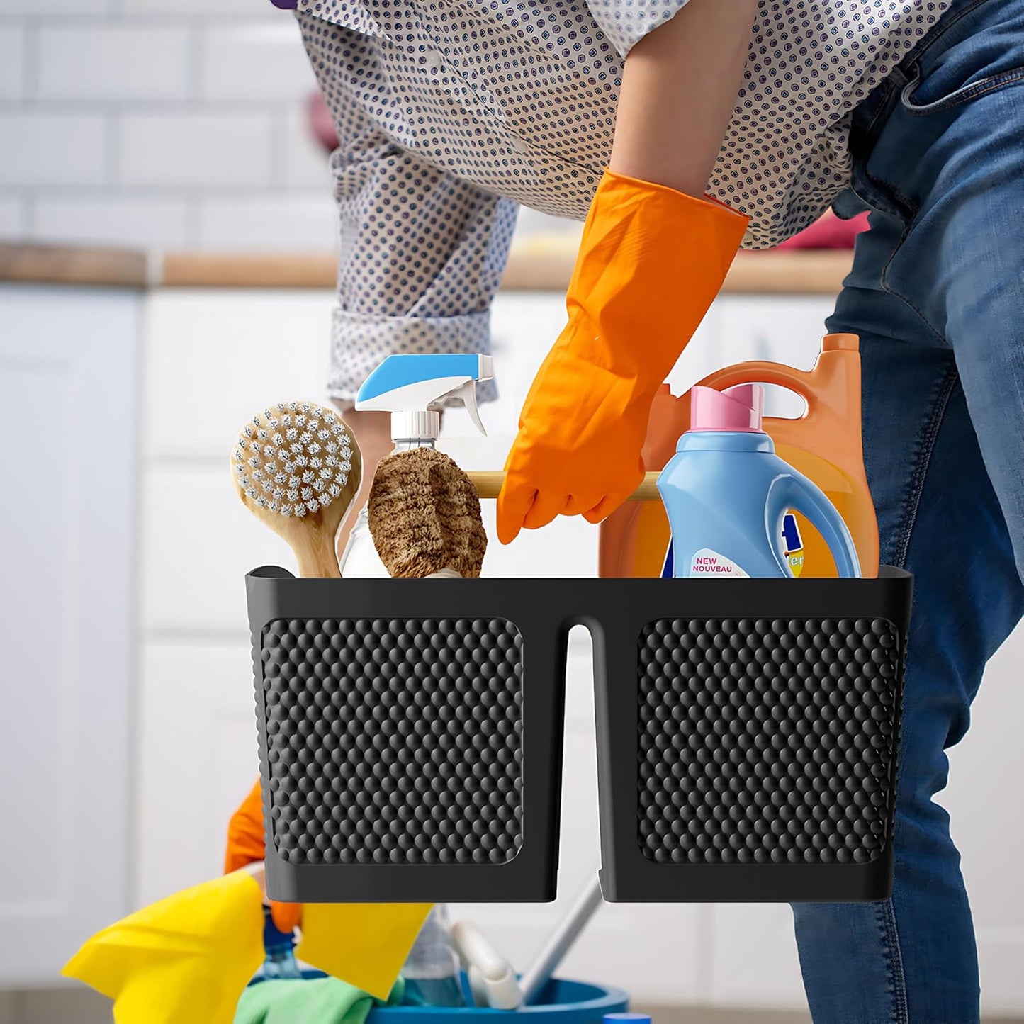 Shower Caddy Portable and Cleaning Caddy Organizer for Bathroom, Kitchen,Toiletries Storage, Caddy organizer with handle, Rust-Resistant, Durable Material(Milky White, 9.36"L×7.73"W×7.24"H)
