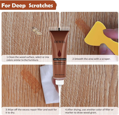 DEWEL Wood Furniture Repair Kit, Upgrade Wood Filler, Furniture Touch Up Markers with Wax Sticks, 42 Pcs Floor Touch Up kit for Scratches, Cracks, Hole, Laminate, Table, Bedposts