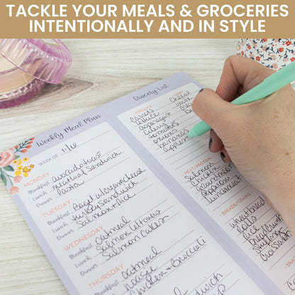 bloom daily planners Horizontal Weekly Magnetic Meal Planning Pad for Fridge with Tear-Off Grocery Shopping List - Hanging Food/Menu Organizer Notepad with Magnets - 8.5” x 11” - Lemons