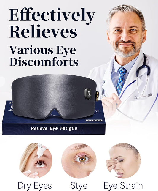 Heated Eye Mask for Dry Eyes - Silk Cordless Warm Eye Compress Moist Heat | FSA Eligible, Eye Heating Pad for Stye Treatment, Tired Eyes, Sleep, Travel, Washable, Rechargeable, Blue