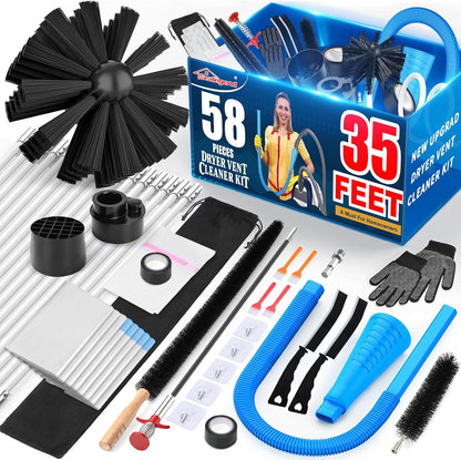 Sealegend 58-Pieces 35-Feet Dryer Vent Cleaner Kit, Dryer Cleaning Tools | Omnidirectional Blue Dryer Lint Vacuum Attachment, Dryer Vent Brush, Clean Hard-to-Reach Areas, Remove Hidden Lint