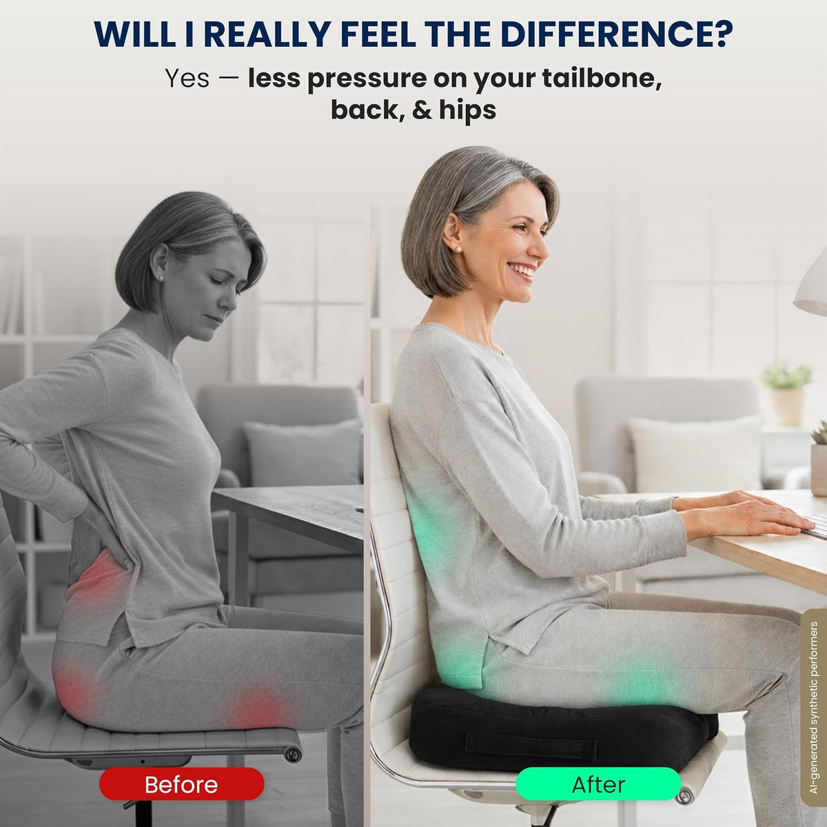 5 STARS UNITED Seat Cushion - Memory Foam Chair Cushion for Tailbone Pain Relief - Ergonomic Support for Coccyx, Sciatica & Butt - Office, Desk & Gaming Chair, Car Seat, Wheelchair, Airplane, Black