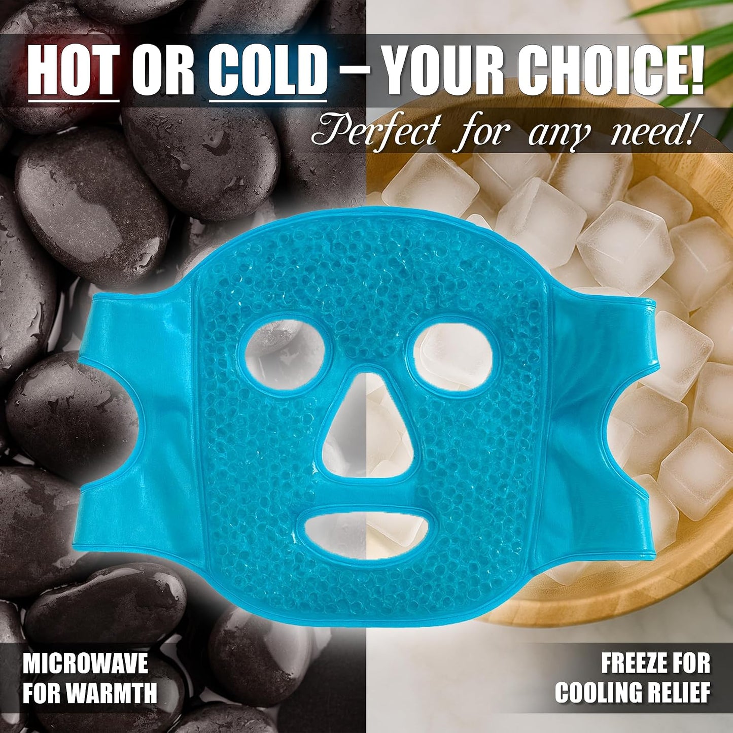 Cold Hot Gel Face Eye Mask - Reduce Puffy Dark Circles Bags Under Eyes Migraines Stress Relief - Heat Ice Therapy Pack Compress - Sinus Pressure Acne Headaches Relaxation (Blue)