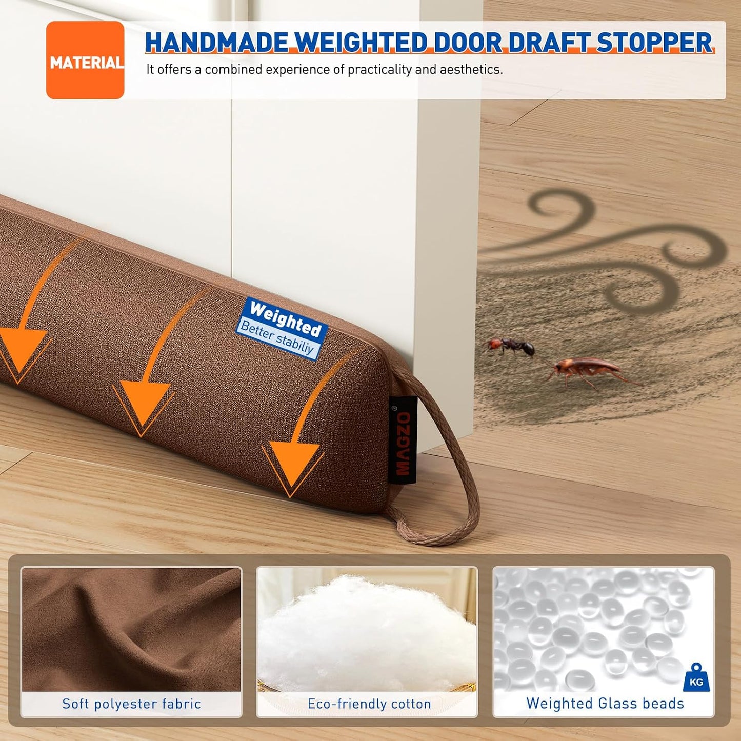 MAGZO Door Draft Stopper 36 Inches, Energy Saving, Gray | Weighted Sound Proofing for Door Draft Blocker, Under Door Gap Filler with Machine Washable Fabric