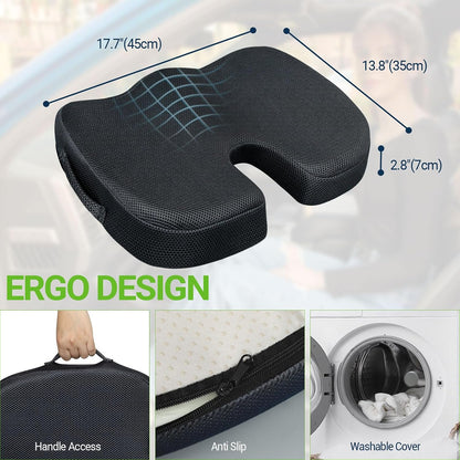 Season Guard Gel Memory Foam Seat Cushion for Tailbone Pain Relief, Black