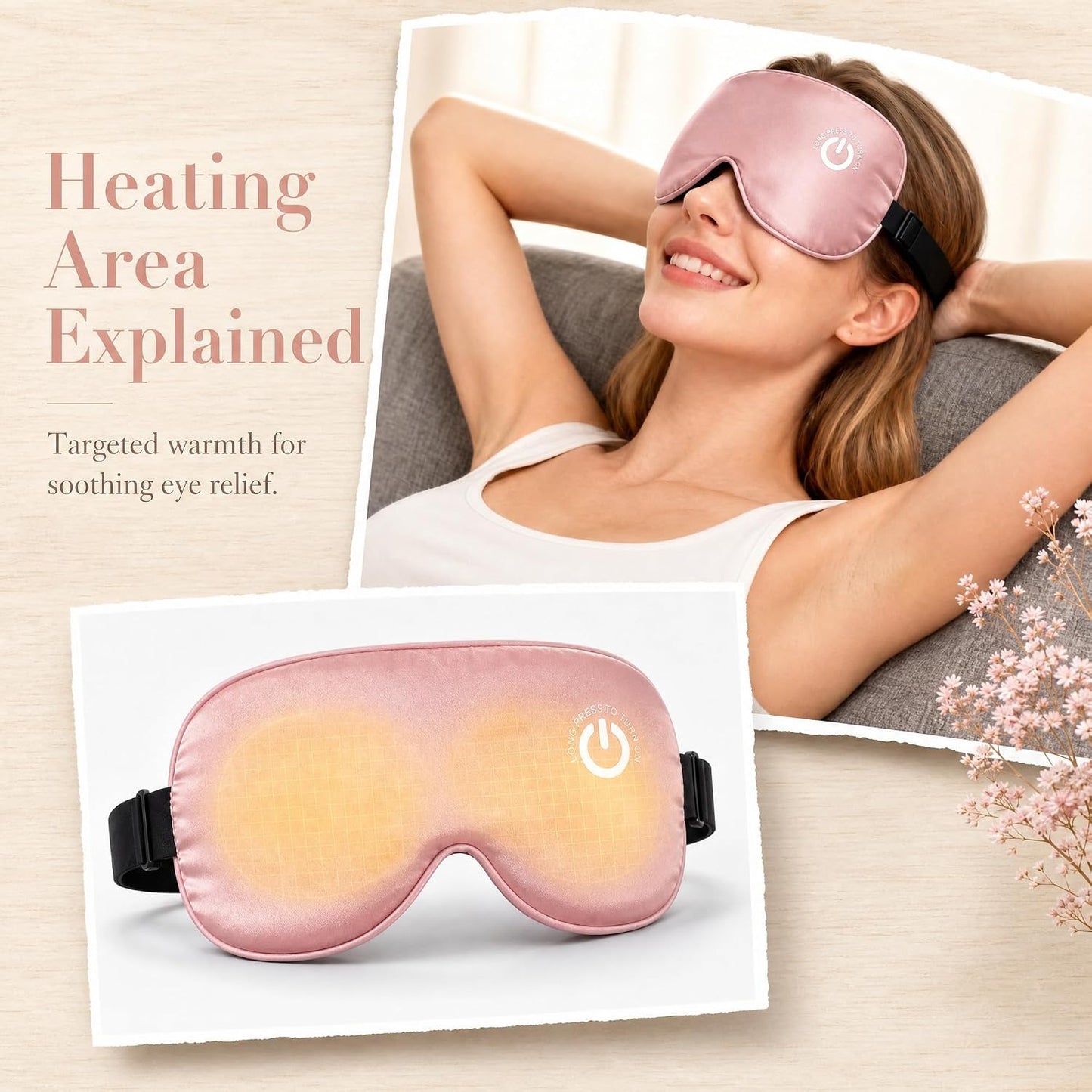 Heated Eye Mask for Dry Eyes, Cordless Rechargeable Warm Compress with 100% Mulberry Silk Cover, 3 Heat Settings, 20-Min Auto-Off, FSA-HSA Eligible Eye Mask for Home, Office & Travel