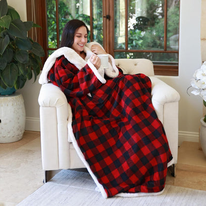 Catalonia Sherpa Wearable Blanket with Sleeves and Pocket for Adults