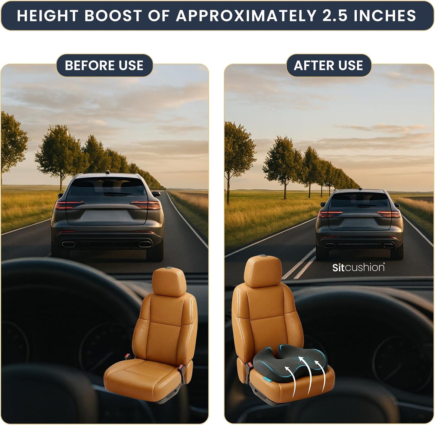 Car Seat Cushion for Driving, Sciatica Pain Relief Car Pillow and Seat Pad | Extra Large Driver Seat Cushion Offers Broad Car-Seat Coverage to Ease Hip and Tailbone Pressure During Long Drives (Black)