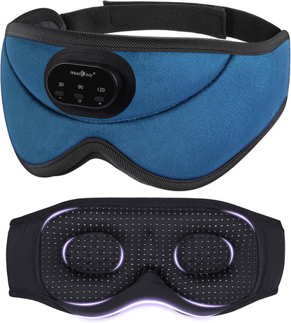 MUSICOZY Sleep Headphones Bluetooth 5.4 with Smart Timer 3D Eye Mask | Auto Shut Off Timer, 14-Hour Playtime, 100% Blackout, Removable Module Washable Design for Sleeping Travel and Meditation