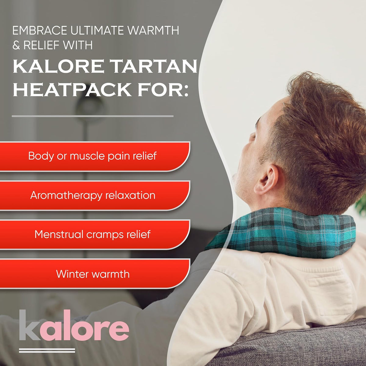 Microwavable Heating Pads for Winter Warmth, Back, Stomach & Head Comfort – Kalore Soft Cotton Tartan Neck Wrap – Even Heat Distribution Hot Compress Bag – Wheat Heat Pad XL – Unscented – Gray