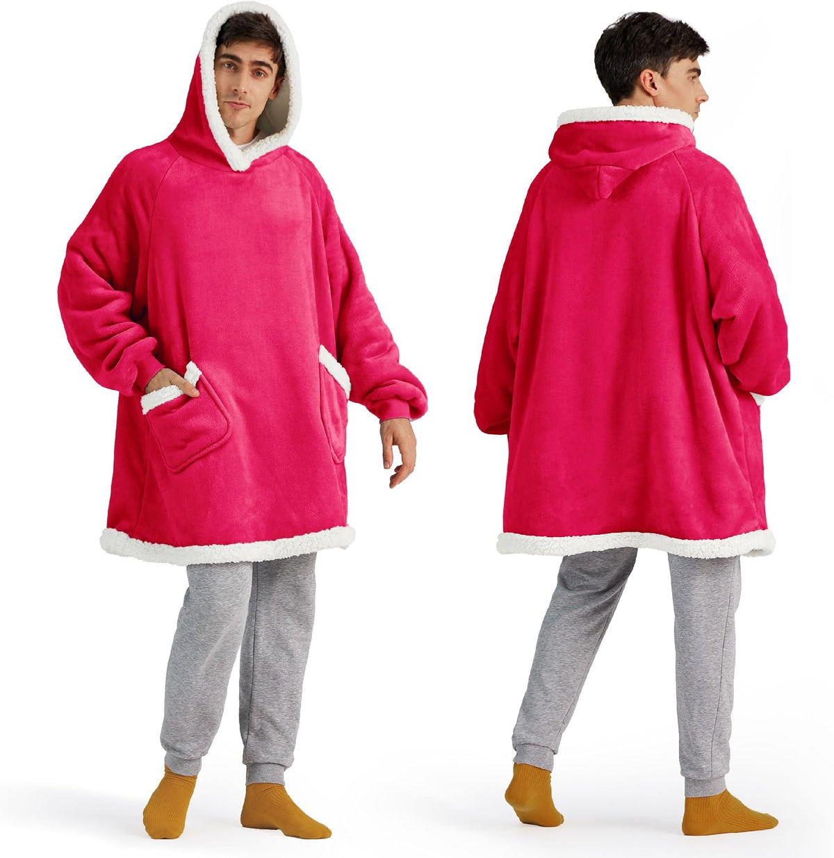 Bedsure Wearable Blanket Sherpa Hoodie Gifts, Sweatshirt, Grey, Standard